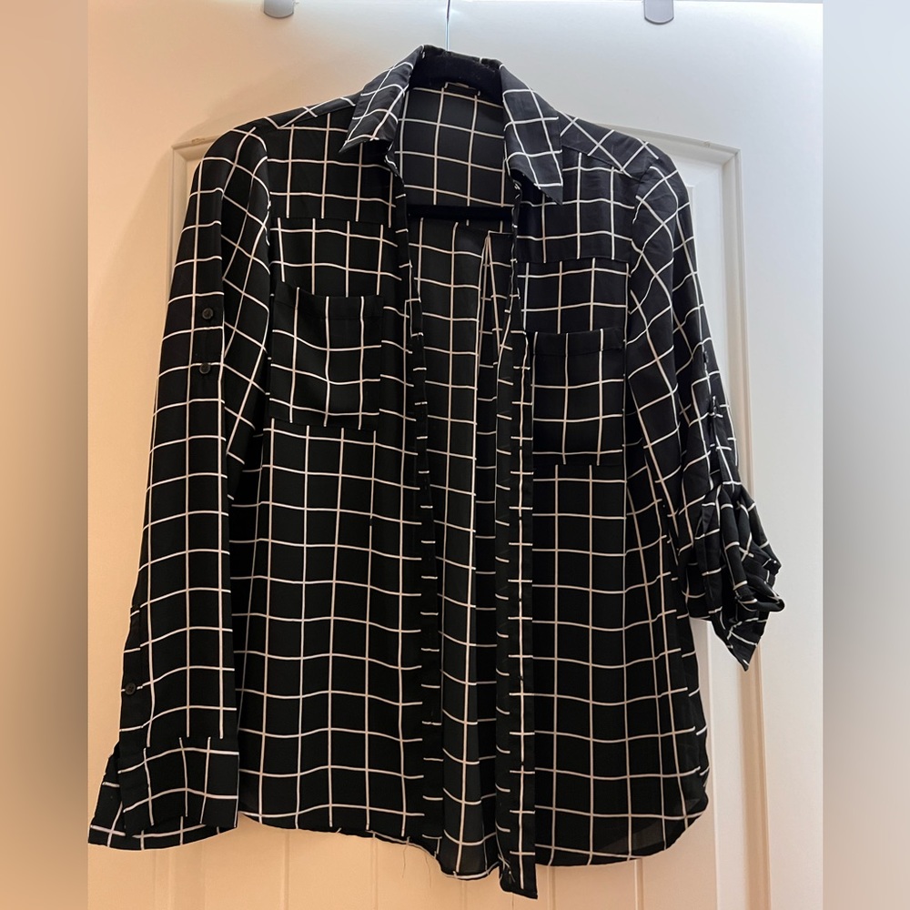 Express button up blouse - grid print